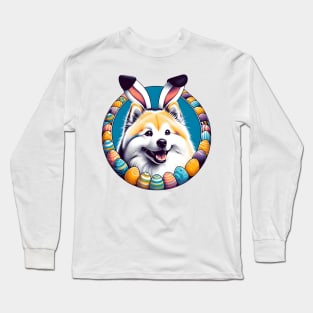 Japanese Spitz Enjoys Easter with Bunny Ears and Joyful Eggs Long Sleeve T-Shirt